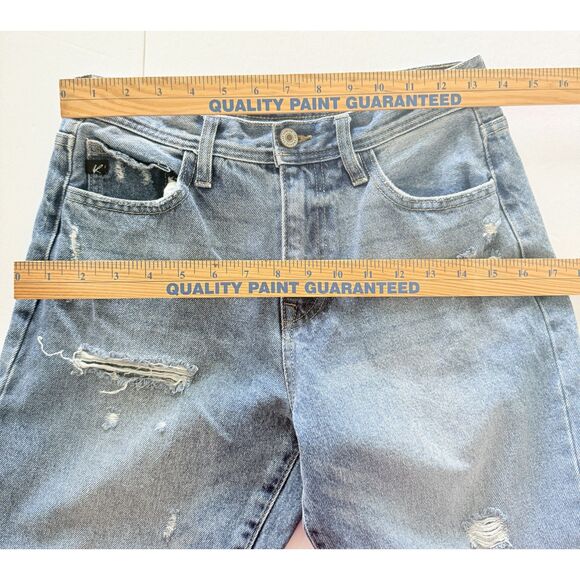 Kancan Slim Straight Jeans Medium Wash Distressed Frayed Hem 90s Denim Vibe 3/25 - Picture 6 of 9